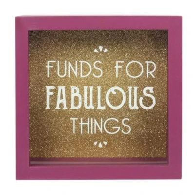 Immagine di Scatola salvadanaio in legno con parte frontale vetro e scritta inglese “Funds for fabulous things
