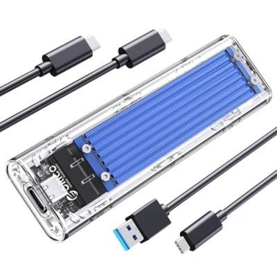 Immagine di ORICO Case SSD NVMe M.2, USB Adattatore Type C Enclosure USB3.1 Gen2 10Gbps Trasparente Esterno Disco Rigido per M.2 M Key/B+M Key 2232/2250/2260/2280 SSD, con Cavi TO A e (Blu) TCM2