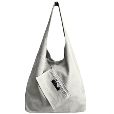 Immagine di Modarno borsa a tracolla da donna in pelle scamosciata pochette, tracolla, shopper, donna, vera (Grigio Chiaro)