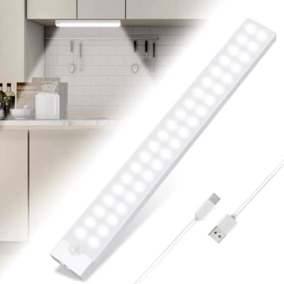 Immagine di Luce per Armadio, 2000mAh USB Ricaricabile Armadio Led con Sensore di Movimento, 3 Modalità Sottopensile Luci Notturna, Dimmerabile Lampada Guardaroba Striscia Magnetica Adesivaper Cucina