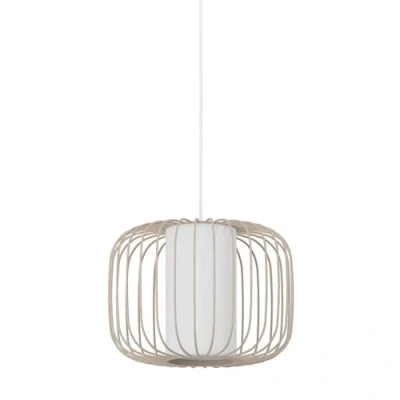 Immagine di Eglo Terrarosa lampadario a 1 luce per il tavolo da pranzo, sala pranzo in metallo color sabbia e tessuto bianco, con attacco E27, diametro 28,5 cm