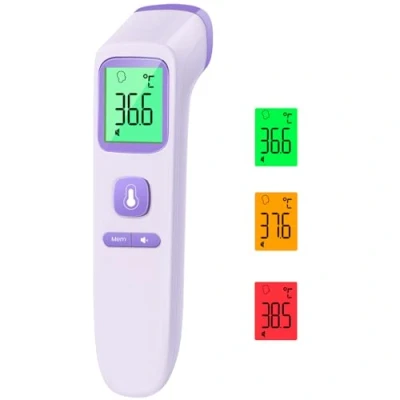 Immagine di termometro senza contatto, frontale con letture accurate immediate, allarme febbre, display LCD e 35 richieste di memoria, digitale a infrarossi per bambini adulti viola