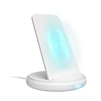 Immagine di SBS Caricatore wireless 10W, caricabatterie con supporto stand per iPhone, Samsung, Oppo, Xiaomi, Huawei, cavo di alimentazione USB C/USB A incluso, bianco