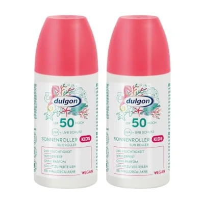 Immagine di dulgon 2 filtri solari SPF 50 per bambini, 100 ml, protezione contro i raggi UVA e UVB, impermeabile umidità 24 ore, solare senza profumo, vegano microplastica