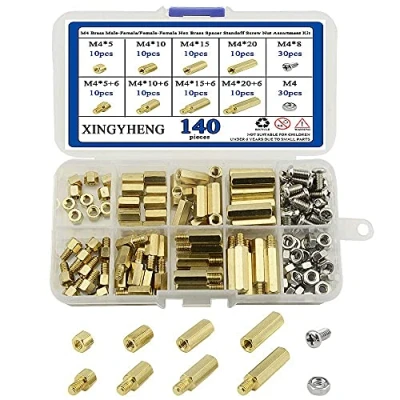 Immagine di XLX 140pcs M4 ottone maschio femmina esagonale in distanziatore kit assortimento di dadi e acciaio inox (ottone M4)