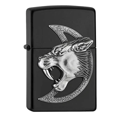 Immagine di ZIPPO Accendino ricaricabile con tigre Sabre Toothed Tiger, emblema Attached, nero opaco, in confezione regalo di alta qualità