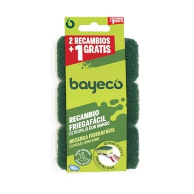 Immagine di Bayeco Ricambio di spugna con manico alta qualità, resistenza e lunga durata, sistema facile posizionamento&quot;Click &amp; pulito&quot;, colore verde, confezione da 3 pezzi