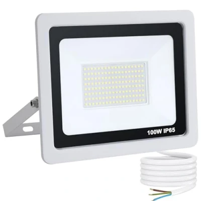 Immagine di Mille Lucciole Faro LED Esterno 100W 10000LM 144 leds 6500K Bianco Freddo,Faretto da IP65 Impermeabile,Faretti Esterni adatto Giardino Terrazza Garage Patio【Guscio Bianco】