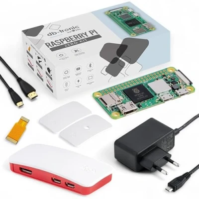 Immagine di Raspberry Pi Zero 2 W, alimentatore di rete da 5,1 V, 2,5 A, alloggiamento con 3 coperture, adattatore micro HDMI, W