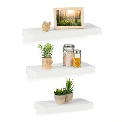 Immagine di Relaxdays Mensole da Muro, Set 3 Ripiani Sospesi, Tre Misure, Scaffale MDF, Libreria Parete, Design Moderno, Bianco
