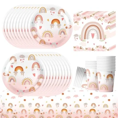 Immagine di Bohemian Party Tableware,Bohemian Rainbow Set di stoviglie per feste, 20 ospiti, tovaglie, piatti, tazze, tovaglioli accessori feste compleanno