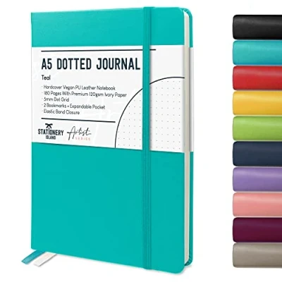 Immagine di STATIONERY ISLAND Quaderni a Quadretti A5 Bullet Journal Puntinato, 180 Pagine Taccuino, Notebook Quaderno Appunti 120gsm. Quadernino Per Agendina, Studio, Viaggi, Diario e Progetti. (Turchese)