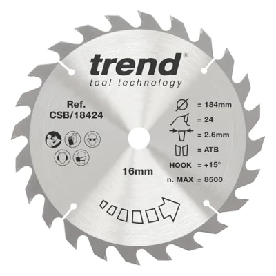 Immagine di Trend Lama per sega CraftPro TCT uso generico, 184 mm x 24 denti 30 di foro, con punta in carburo tungsteno, CSB/18424A