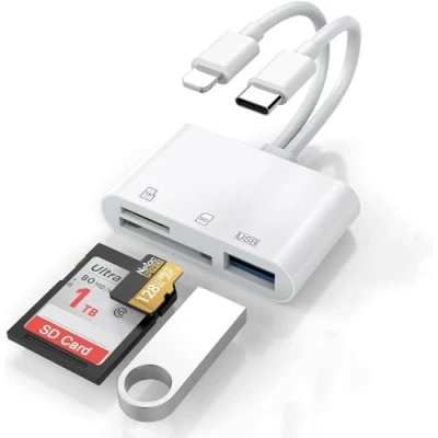 Immagine di [Certificato Apple MFi] Lettore di schede SD e adattatore USB OTG per iPhone/iPad, Dual Lightning C maschio a SD/TF con slot Micro SD/SD, supporta SD/Micro SD/SDHC/SDXC/MM