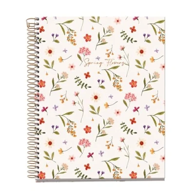 Immagine di Miquelrius Quaderno A5 (148 x 210 mm), Griglia 5 mm, 120 Fogli da 70 g/m², Copertina in cartone, 4 strisce colorate, Spirale, Collezione Fiori primaverili,