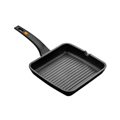 Immagine di BRA Efficient Bistecchiera Grill in Ghisa d&#039;Alluminio, con Rivestimento Antiaderente Teflon Platinum Plus, Nero, 22 cm