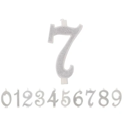 Immagine di Candelina a numero 7 bianca con Glitter Argento 10 cm IDEGOS