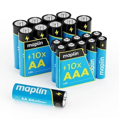 Immagine di Maplin 10 batterie alcaline AA LR6 / x AAA LR03 1,5 V (tripla A) 7 anni di durata conservazione ad alte prestazioni