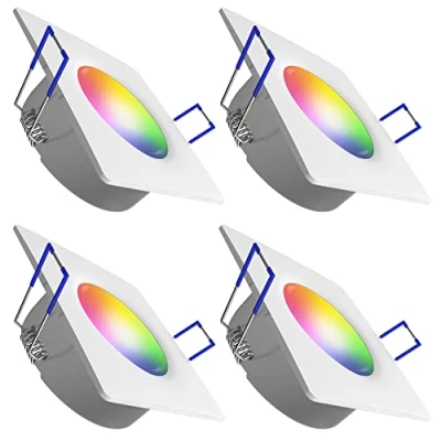 Immagine di linovum WEEVO, 4 faretti da incasso piatti, bianchi, IP44, rettangolari, compatibili con Alexa &amp; Google Home LED Spot RGB 230 V, controllo app WiFi