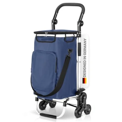 Immagine di wuuhoo® 2in1 carrello spesa Buddy con sistema a 3 ruote e isolamento termico, impilabile, scomparto refrigerante, pieghevole per il viaggio blu