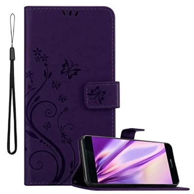 Immagine di Cadorabo Custodia Libro Compatibile con Huawei P9 Plus in Lilla Scuro Fiore Design di Chiusura Magnetica, Funzione Stand e 3 Vani Carte Cover Case Wallet Book Etui Protezione