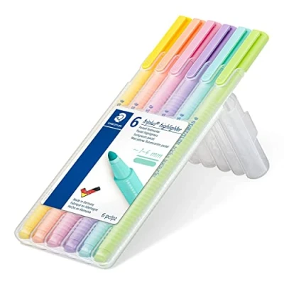 Immagine di STAEDTLER evidenziatori Triplus Highlighter, a punta conica da 1 4 mm, colori pastello, custodia con cavalletto, 6 assortiti, 362 CSB6.