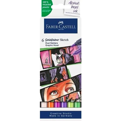 Immagine di Faber Castell 164810 Goldfaber Sketch Marker Graphic Novel, confezione da 6 pennarelli ad alcool con punta a pennello e fineliner