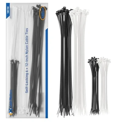 Immagine di Cable Matters Pack combo di 140 fascette autobloccanti in nylon da 15+30cm per cavi, colore nero e bianco