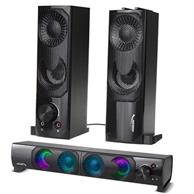 Immagine di Audiocore AC955 2 in 1 altoparlante 2.0 per PC con funzione Soundbar RGB Retroilluminazione stereo 2x3W RMS AUX 3.5 mm USB Alimentazione