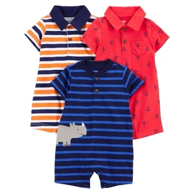 Immagine di Simple Joys by Carter&#039;s 3 Pack Infant And Toddler Rompers, Ancore/Righe/Rinoceronte, 0 Mesi (Pacco da 3) Bimbo