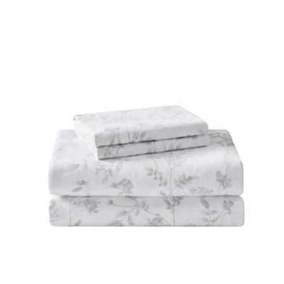 Immagine di Laura Ashley Set di lenzuola doppie, flanella cotone, spazzolato per una maggiore morbidezza e comfort (grigio Fawna, Twin)
