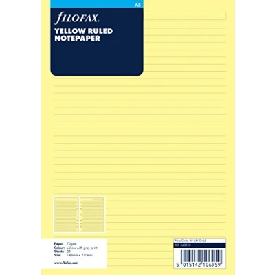 Immagine di Filofax Carta a righe per blocco note, formato A5, colore: giallo