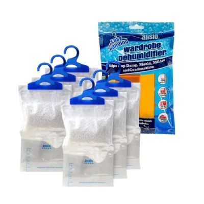 Immagine di ANSIO 6 sacchetti per deumidificatori armadio, assorbitori di umidità, condensa, muffa, camera da letto, roulotte, bagno, cantina, ufficio, 210 g ciascuno