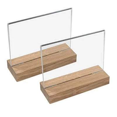 Immagine di HMF 46943 Espositore da Tavolo in Acrilico con Base Legno 2 Pezzi DIN A5 Orizzontale Trasparente