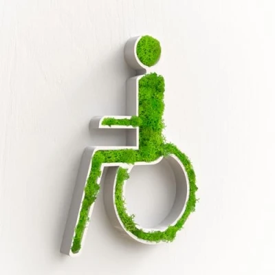Immagine di Targhetta per WC con accesso ai disabili, motivo: muschio, WC, ospiti, colore bianco