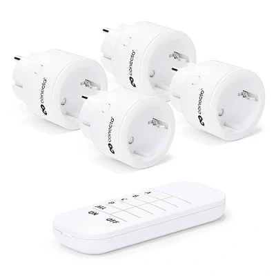 Immagine di conecto® Set di prese wireless: 4 wireless e 1 telecomando, uso interno, 2300 watt, design compatto, bianco
