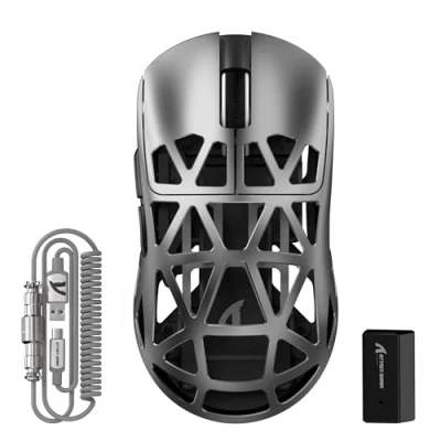 Immagine di ATTACK SHARK R2PRO 45g SUPERLIGHT Gaming Mouse in Lega di Magnesio, PixArt PAW3950, 42000DPI, Wireless 8000Hz Tasso Polling, G502 da Gioco, 2.4G/BT/Cablato, con Cavo a Spirale, PC/Mac, Grigio