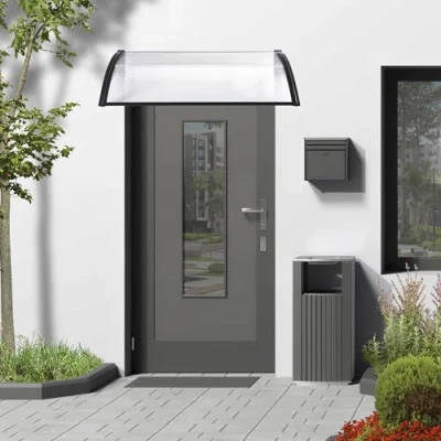 Immagine di [en.casa] Pensilina Esterna per Ingresso 100 x 60 cm Tettoia Riparatore in Policarbonato Copertura Trasparente e Supporto Nero