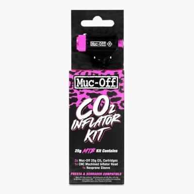 Immagine di Muc Off CO2 Inflator Kit, Bombolette per Bici MTB Kit Foratura Mountain Bike con Valvole Presta o Schrader Include 2 CO2, Beccuccio e Manicotto