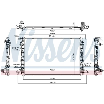 Immagine di NISSENS 606462 Radiatore motore Alluminio 720 470 26 Alette di raffreddamento saldate AUDI: A4 B9 Avant, Q7, Q5