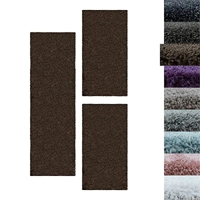 Immagine di Set di tappeti Shaggy Tappeto per Camera da Letto Pelo Morbido 3 Parti, Colore:Marrone, Bettset:2x60x110+1x80x150