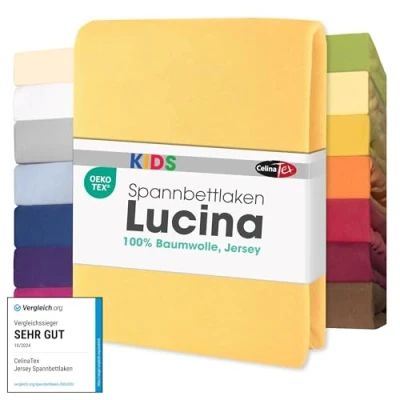 Immagine di CelinaTex Lucina Baby Kids lenzuolo elasticizzato lettino letto per bambini cotone 2er Set 60x120 70x140 cm giallo crema
