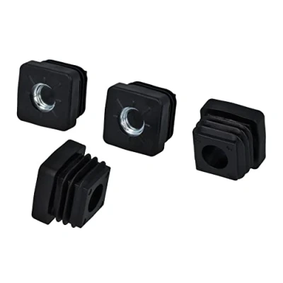 Immagine di GleitGut 4 tappi filettati per tubo quadrato M8 e M10, quadrati, in plastica nera (25 x 25 mm, M10)
