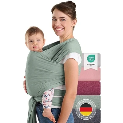Immagine di Laleni Fascia Neonato fino a 15kg in Morbido Cotone Porta Bebe dalla nascita Certificata OEKO TEX Lunga 5,10m Elastica Verde