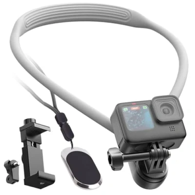 Immagine di supporto magnetico per telefono cellulare registrazione POV/Vlog, universale iPhone e Android, regolabile stabile riprese video GoPro Insta360 (grigio)
