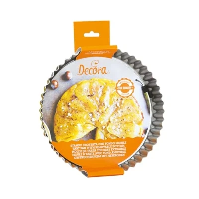 Immagine di Decora, 0070017 Stampo per Crostata con Fondo Mobile in Acciaio Antiaderente, Tonda Ø 30 X H 3,5 cm, Rende facile Sformare i Dolci, Design Professionale