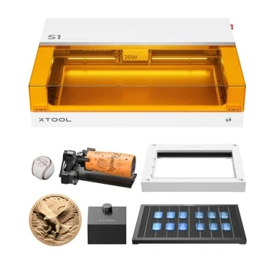 Immagine di xTool S1 40W Incisore Laser Deluxe Kit Tutto in Uno, con RA2 Rotante &amp; Riser Base Aisst Aria Intelligente Pannello a Nido d&#039;Ape, Velocità 600 mm/s, Incisione Precisa per Metallo, Legno (Bianco)