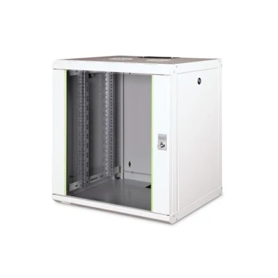 Immagine di Armadio di rete DIGITUS 19&quot; 12 U montaggio a parete 450 mm profondità carico massimo 100 kg Serie Unique porta in vetro grigio.
