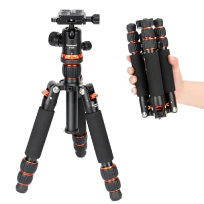 Immagine di Koolehaoda Mini Treppiede per Fotocamera da Tavolo in lega di Alluminio Altezza 21 63,5 cm con Testa Sferica a 360 Videocamera DSLR, Carico fino 10 kg (TMP 223 Arancione)