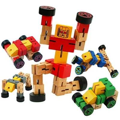 Immagine di TOWO Robot Trasformazione in Legno Gioco da Viaggio Transfigures Veicolo Giocattolo Trasformare per Bambini e Bambine di 3 Anni Rosso